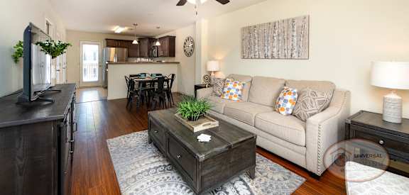 a living room with a couch and a coffee table