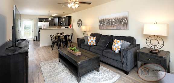 a living room with a couch and a coffee table