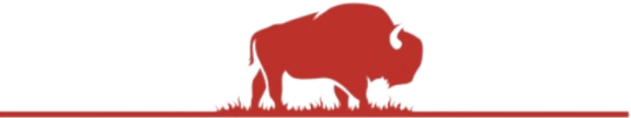 A red bison silhouette is shown against a black background.