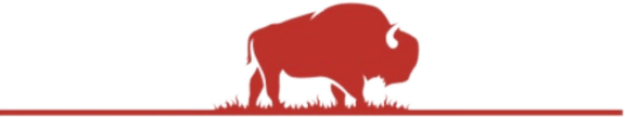 A red bison silhouette is shown against a black background.