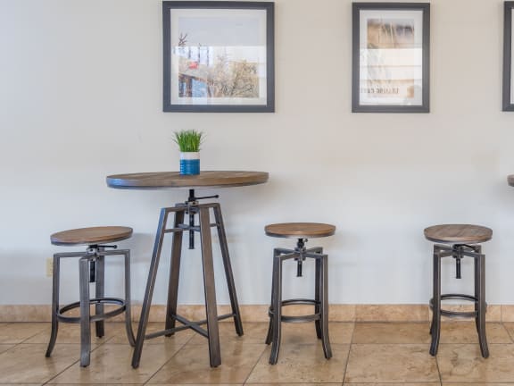 Villas at Montebella clubhouse high table seating with bar stools.