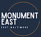 The image is a logo for Monument East in East Baltimore.