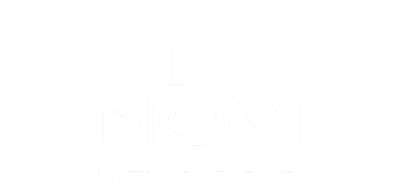 A black and white logo with the word NOVI and the words LOFTS | RISE | FLATS below it.