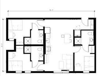 a floor plan of a small house with a bedroom and a living room