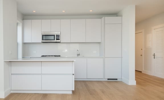 a view of the kitchen from the living area