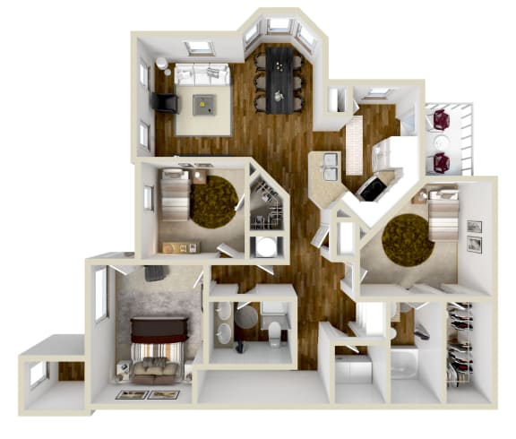 Floor Plan  3 Bed 2 Bath Floor Plan | 1,376 Sq. Ft. at Carlton Park Apartment Homes in Flowood, MS