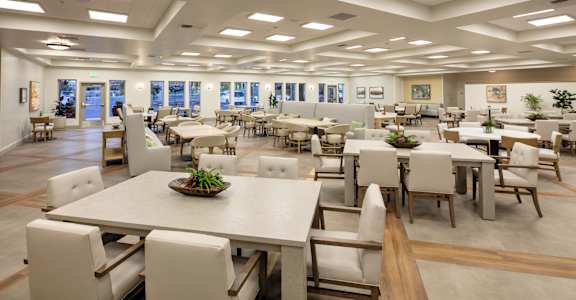 Well-lit cafeteria at Hearthstone Lodge Senior Residences, Auburn, CA, 95602