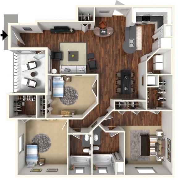 Floor Plan  3 bed 2 bath at Rivertree Apartments, Florida
