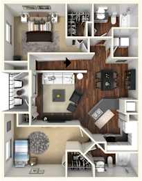 2bed 2bath C Floor Plan at Rivertree Apartments, Riverview, Florida