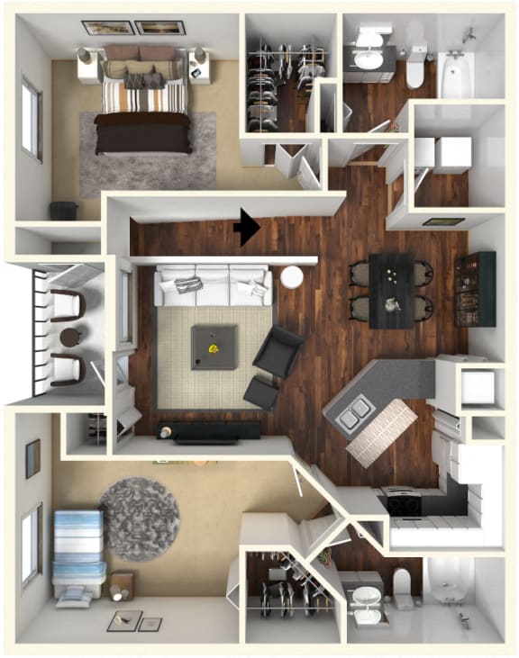 Floor Plan  2 bed 2 bath C at Rivertree Apartments, Riverview
