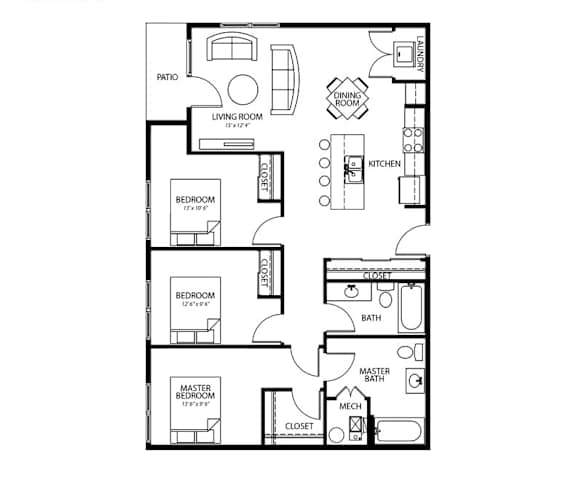 D1 3Bed 2Bath at Melbourne Apartments, IA, 50320