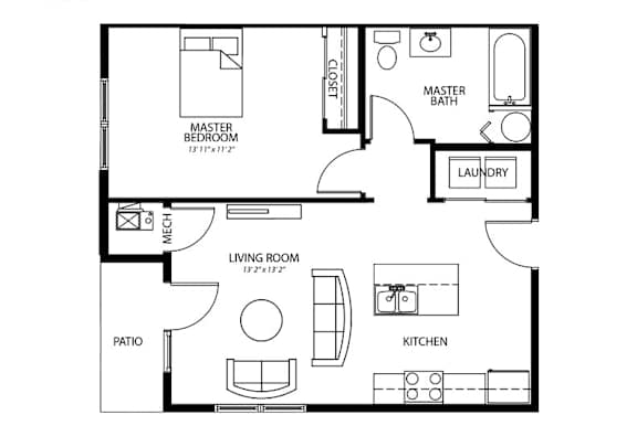 A6 1Bed 1Bath at Melbourne Apartments, Des Moines
