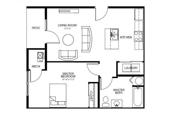 A4 1Bed 1Bath at Melbourne Apartments, Iowa, 50320