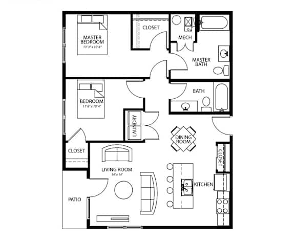 C1 2Bed 2Bath-A at Melbourne Apartments, Des Moines, IA,  50320