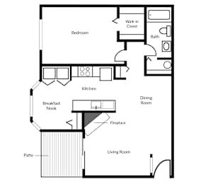 A black and white diagram of a house layout with labeled rooms.