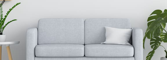 a white living room with a couch and plants