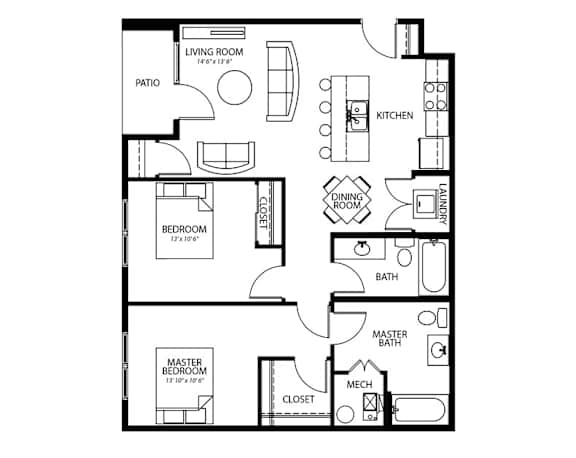 C2 2Bed 2Bath at Melbourne Apartments, Iowa, 50320