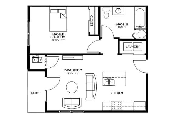 A6 1Bed 1Bath at Melbourne Apartments, Des Moines, IA