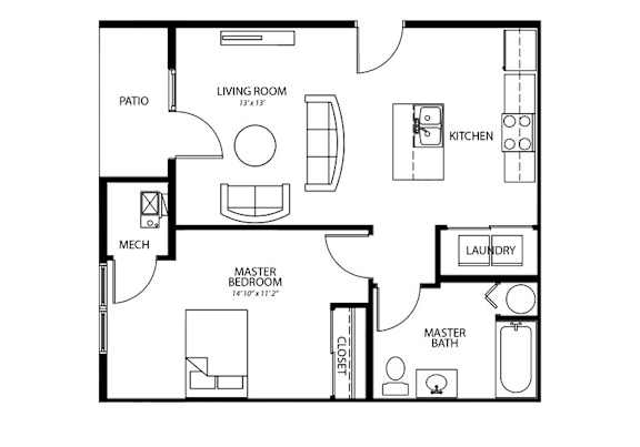 A4 1Bed 1Bath at Melbourne Apartments, IA, 50320