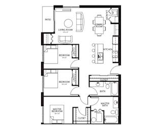 D2 2Bed 2Bath at Melbourne Apartments, Des Moines, IA