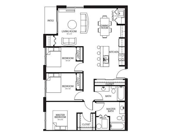D2 2Bed 2Bath at Melbourne Apartments, Des Moines, IA