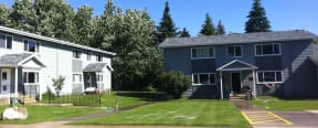 Buildings and lawn area