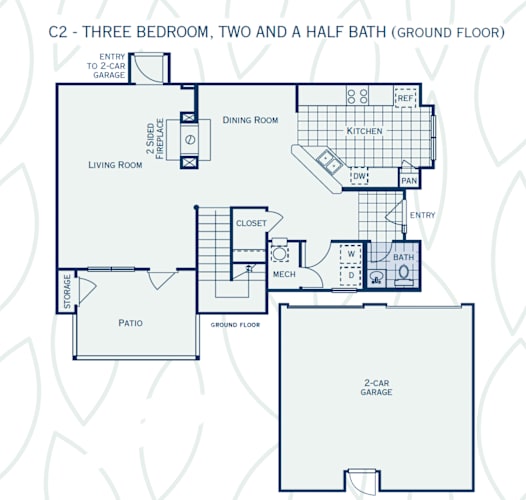Floor Plan  A floor plan for a three bedroom, two and a half bath apartment in Inman Park Apartments.