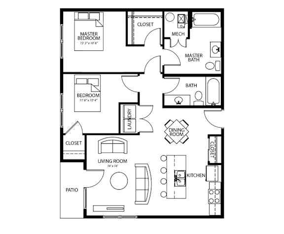 C1 2Bed 2Bath at Melbourne Apartments, Des Moines