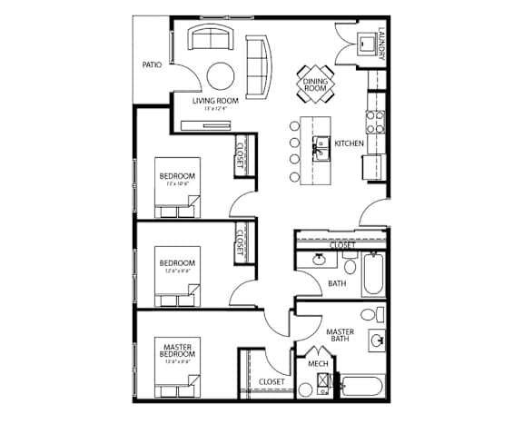 D1 3Bed 2Bath-B at Melbourne Apartments, Georgia