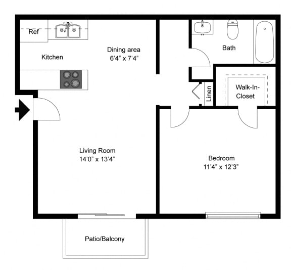Floor Plan  1 bed 1 bath at Park 88 Apartments, Thornton, Colorado