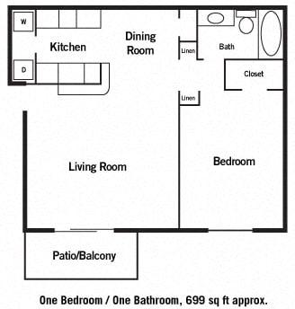 699 sq.ft. One Bed One Bath