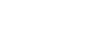 A white logo of Huntington Cove Apartments