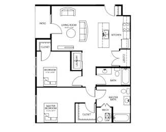 C4 2Bed 2Bath-A at Melbourne Apartments, IA, 50320