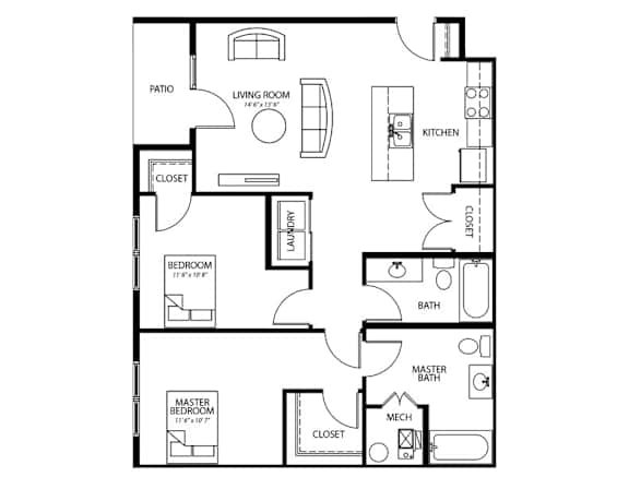 C4 2Bed 2Bath-A at Melbourne Apartments, IA, 50320