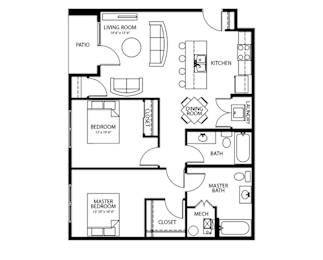 C2 2Bed 2Bath-A at Melbourne Apartments, Des Moines, IA