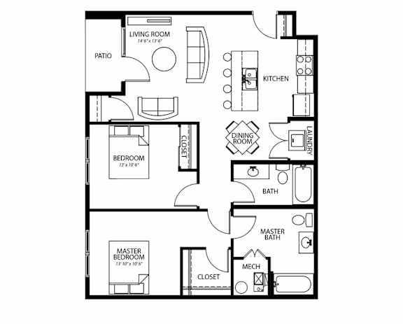 C2 2Bed 2Bath-A at Melbourne Apartments, Des Moines, IA