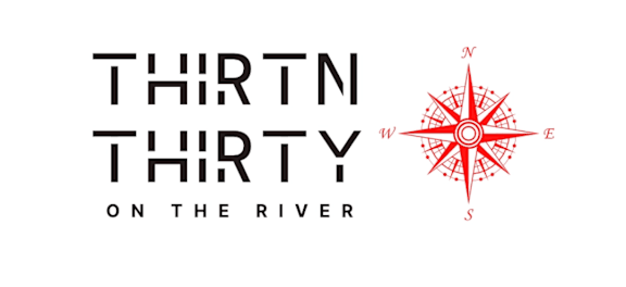 A compass rose is to the right of the text "Thirteen Thirty on the River".