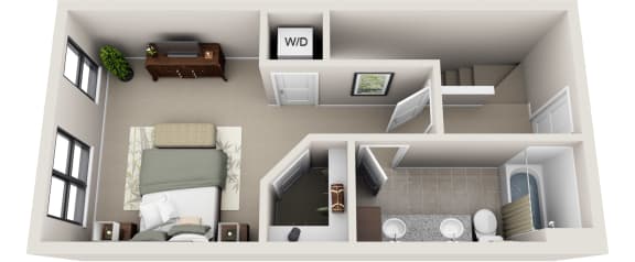 1 bedroom 1.5 bathroom Floor plan at 401 Oberlin, North Carolina
