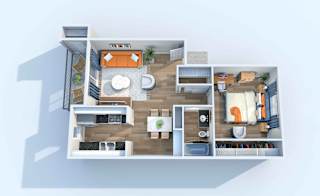 One bedroom, one bath floorplan at The Stella, Irving, 75038