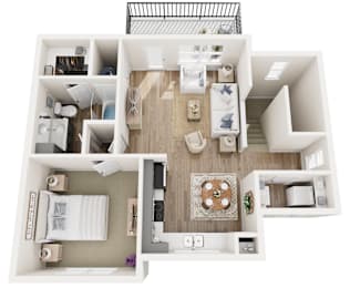a 3d floor plan of a home with a bedroom and living room