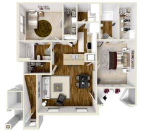 Two bedroom, Two bathroom floor plan at Audubon Park Apartment Homes in Zachary, LA