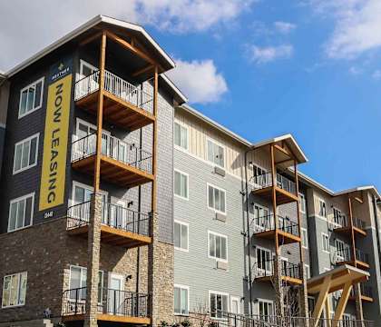 Heather Lodge apartments in Happy Valley, Oregon, exterior building and balconies