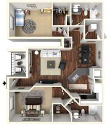 2bed 2bath B Floor Plan at Rivertree Apartments, Riverview, 33578
