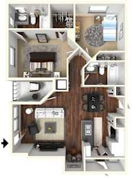 2bed 2bath Floor Plan at Rivertree Apartments, Riverview, FL, 33578