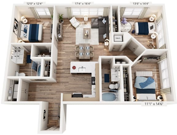 3 Bed 2 Bath floorplan at The River, Chester, 23836