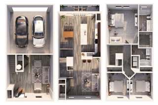 Towns at Andrew's Park Townhomes 3 Bedroom 3D Floor Plan