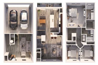 Towns at Andrew's Park Townhomes 3 Bedroom 3D Floor Plan