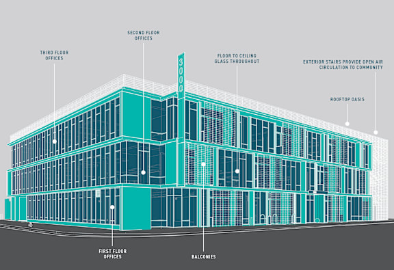 A diagram of a 3000 Stacking Plan for a building with labeled sections.
