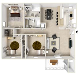 Three bedroom floor plan for rent | 1,408 Sq. Ft. at Reserve at Gulf Hills Apartment Homes in Ocean Springs, MS