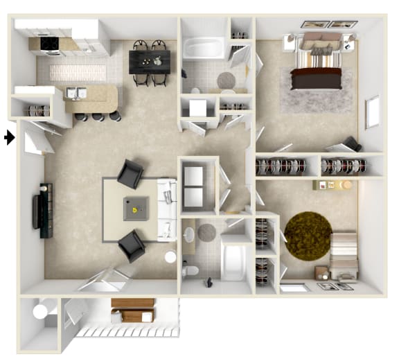 Two bedroom floor plan for rent | 1,200 Sq. Ft. at Reserve at Gulf Hills Apartment Homes in Ocean Springs, MS